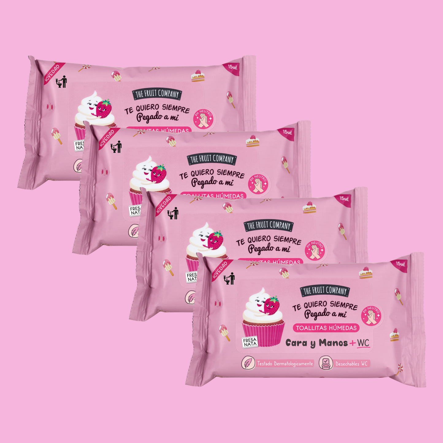 Lot de 4 Paquets de Lingettes Démaquillantes "Te Quiero Siempre Pegado a Mí" - The Fruit Company - NBK Beauty
